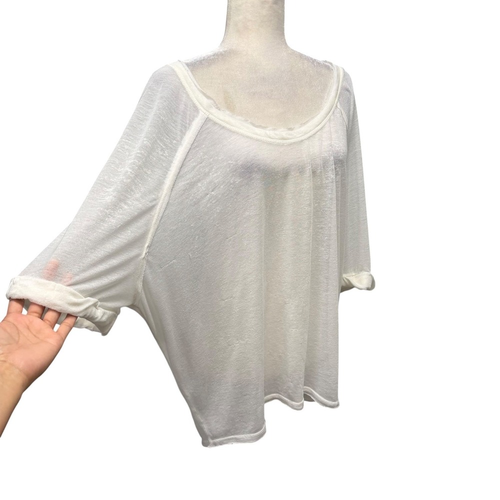 We The Free Top Womens S White Boho Oversized Sheer Relax Scoop Neck Long Sleeve